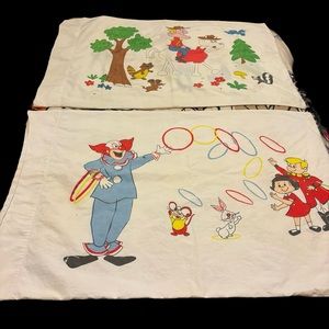 1960s Set of 2 Pillowcases Bozo The Clown & Dudley Do Right of Rocky Bullwinkle